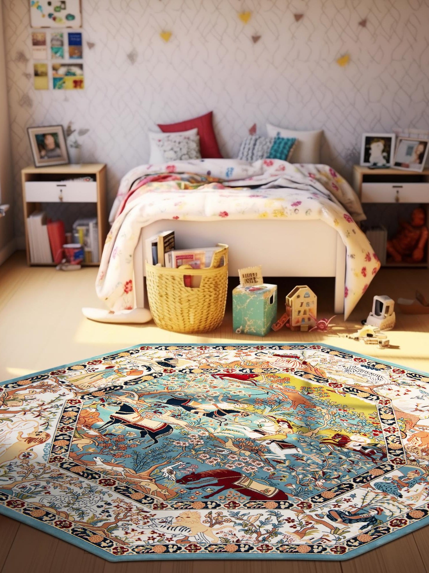 Blue 7' 10 x 7' 10 Narenj Octagon Area Rug 85% Polypropylene & 15% Polyester Traditional Classic Carpet for Living, Dining, Bedrooms, Office for Sale at Rug Engine
