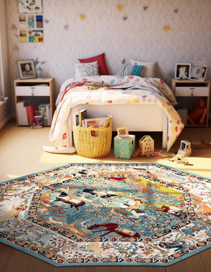 Blue 7' 10 x 7' 10 Narenj Octagon Area Rug 85% Polypropylene & 15% Polyester Traditional Classic Carpet for Living, Dining, Bedrooms, Office for Sale at Rug Engine