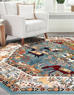 Blue 5' 3 x 5' 3 Narenj Octagon Area Rug 85% Polypropylene & 15% Polyester Traditional Classic Carpet for Living, Dining, Bedrooms, Office for Sale at Rug Engine