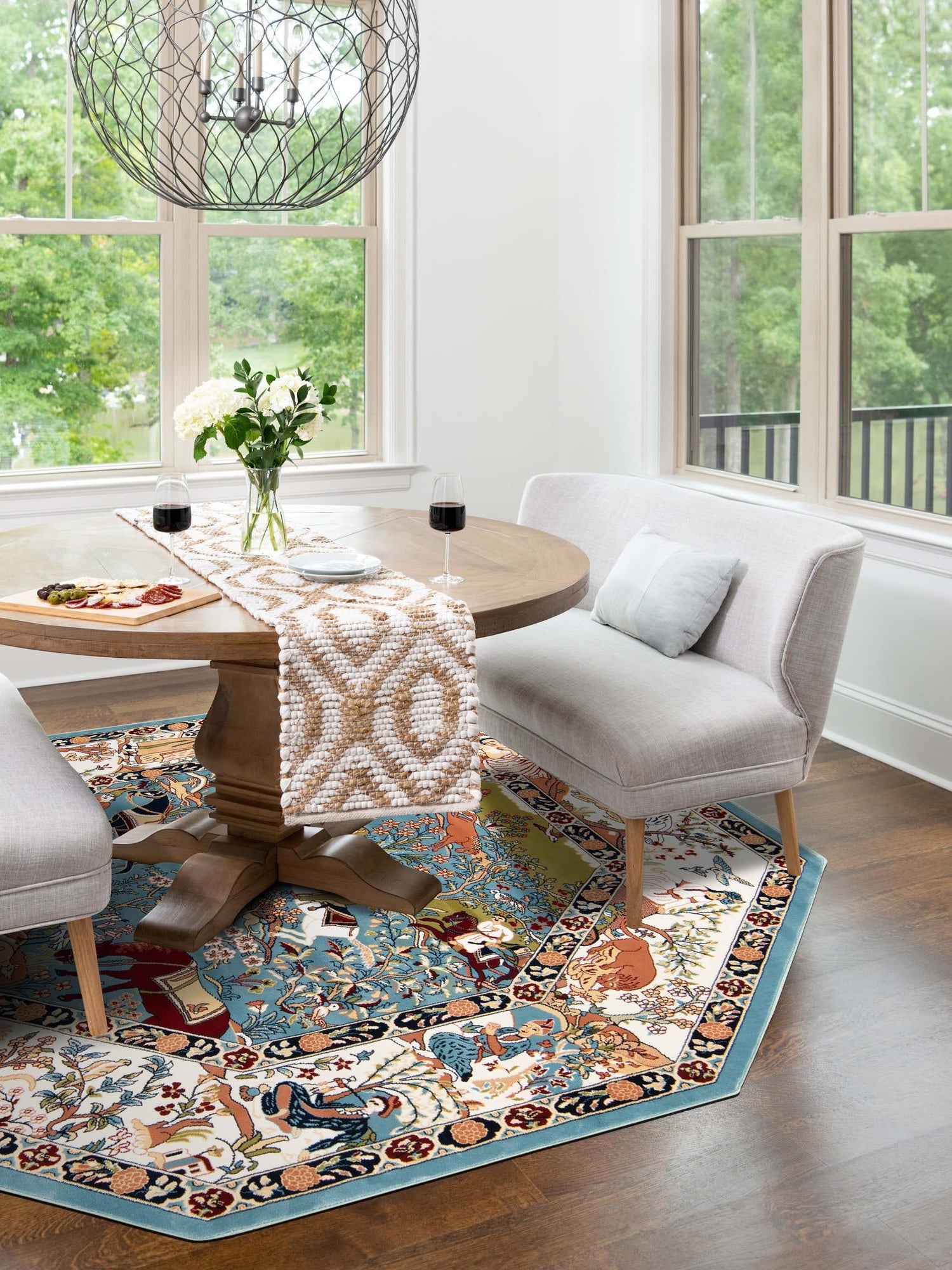 Blue 7' 10 x 7' 10 Narenj Octagon Area Rug 85% Polypropylene & 15% Polyester Traditional Classic Carpet for Living, Dining, Bedrooms, Office for Sale at Rug Engine