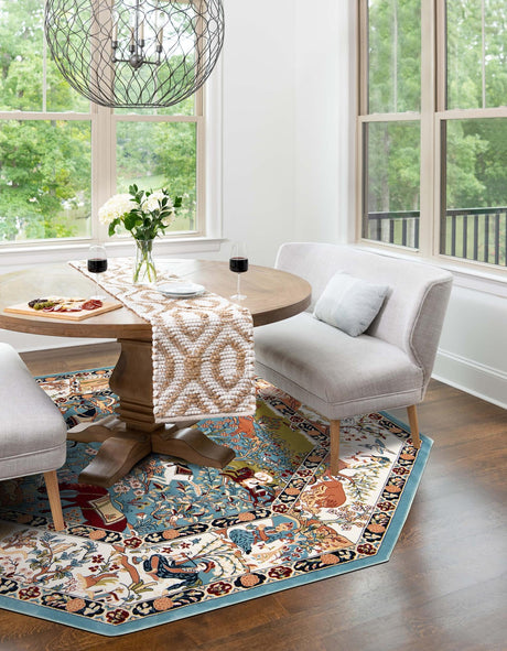 Blue 7' 10 x 7' 10 Narenj Octagon Area Rug 85% Polypropylene & 15% Polyester Traditional Classic Carpet for Living, Dining, Bedrooms, Office for Sale at Rug Engine