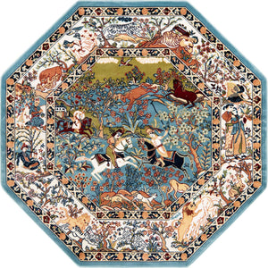 Blue 5' 3 x 5' 3 Narenj Octagon Area Rug 85% Polypropylene & 15% Polyester Traditional Classic Carpet for Living, Dining, Bedrooms, Office for Sale at Rug Engine