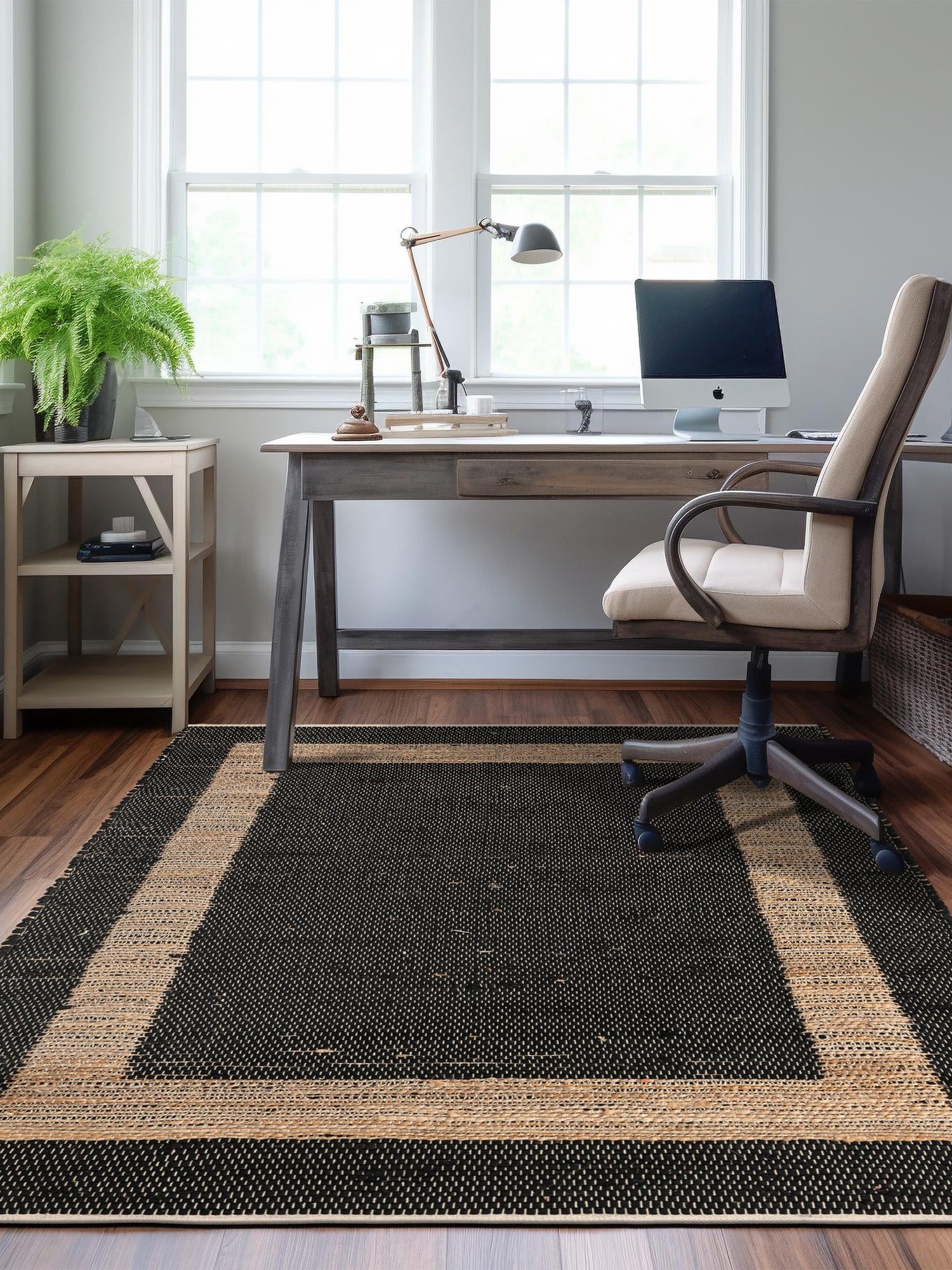 Black 4' 1 x 6' 1 Chindi Jute Rectangle Area Rug Interior Design Home Decor Carpet Mat for Sale at Rug Engine