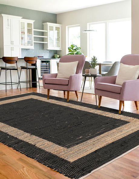 Black 5' 1 x 8' Chindi Jute Rectangle Area Rug Interior Design Home Decor Carpet Mat for Sale at Rug Engine