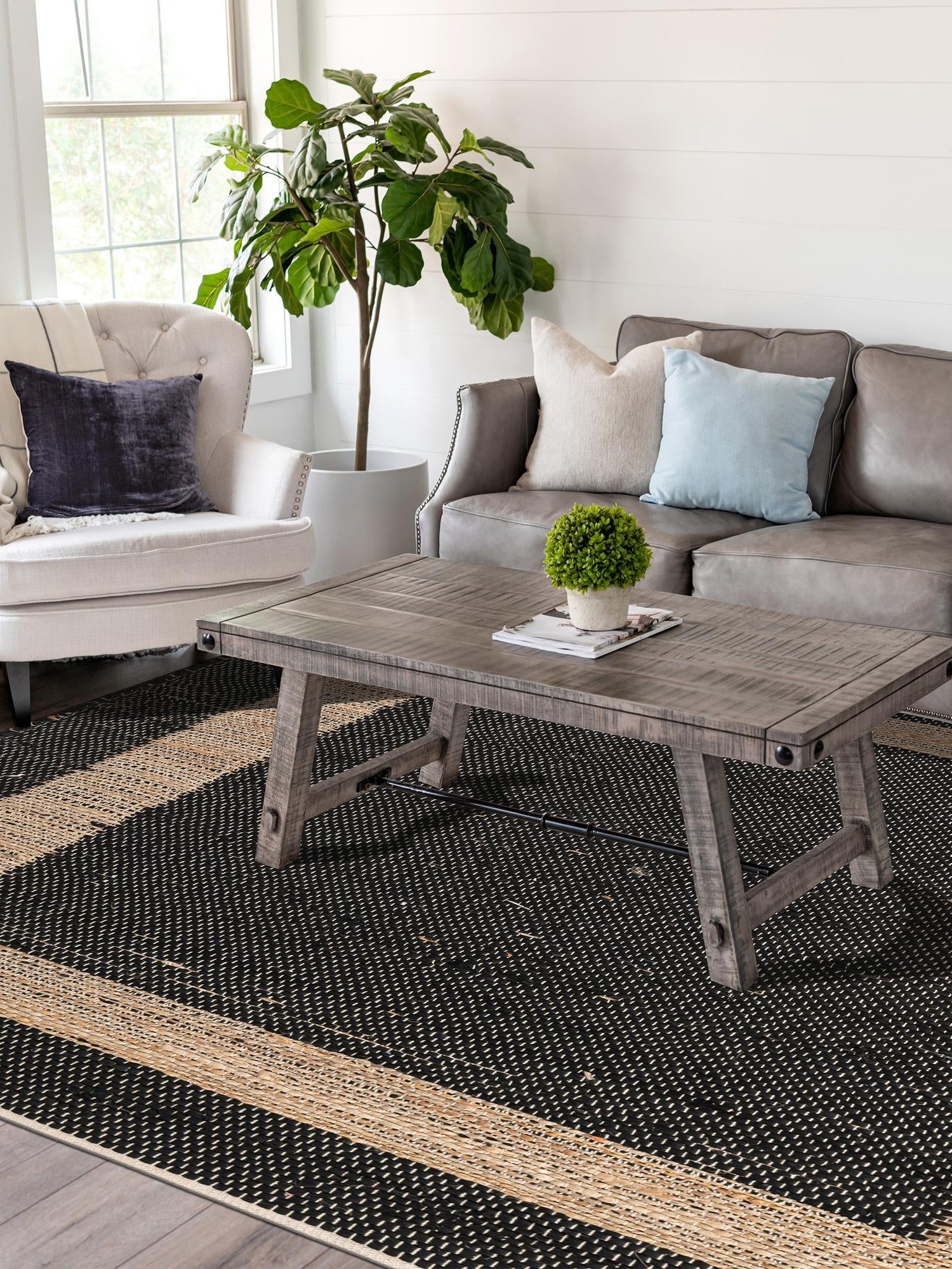 Black 7' 1 x 10' Chindi Jute Rectangle Area Rug Interior Design Home Decor Carpet Mat for Sale at Rug Engine