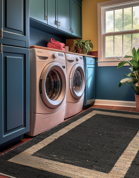 Black 7' 1 x 10' Chindi Jute Rectangle Area Rug Interior Design Home Decor Carpet Mat for Sale at Rug Engine