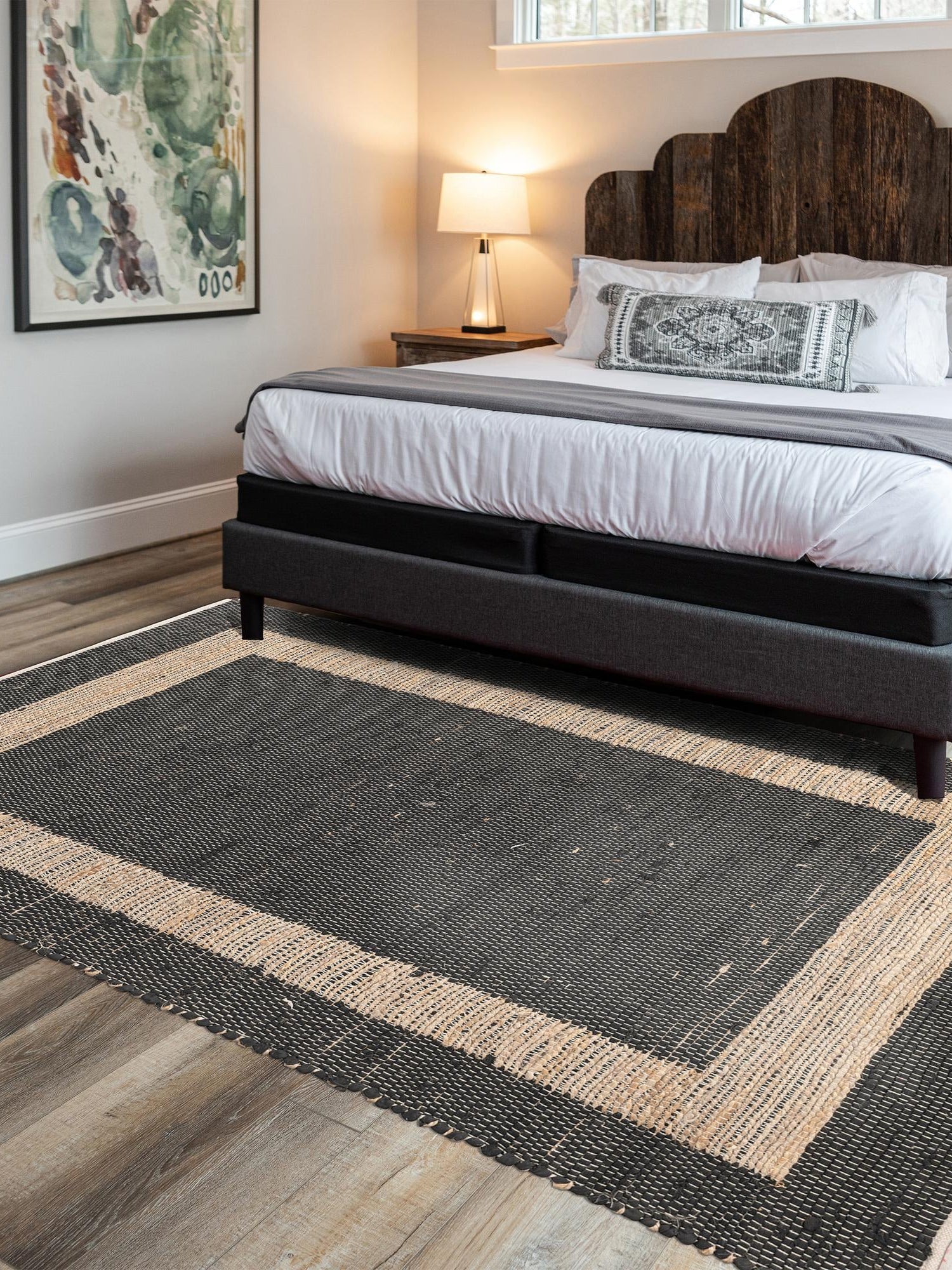 Black 7' 1 x 10' Chindi Jute Rectangle Area Rug Interior Design Home Decor Carpet Mat for Sale at Rug Engine