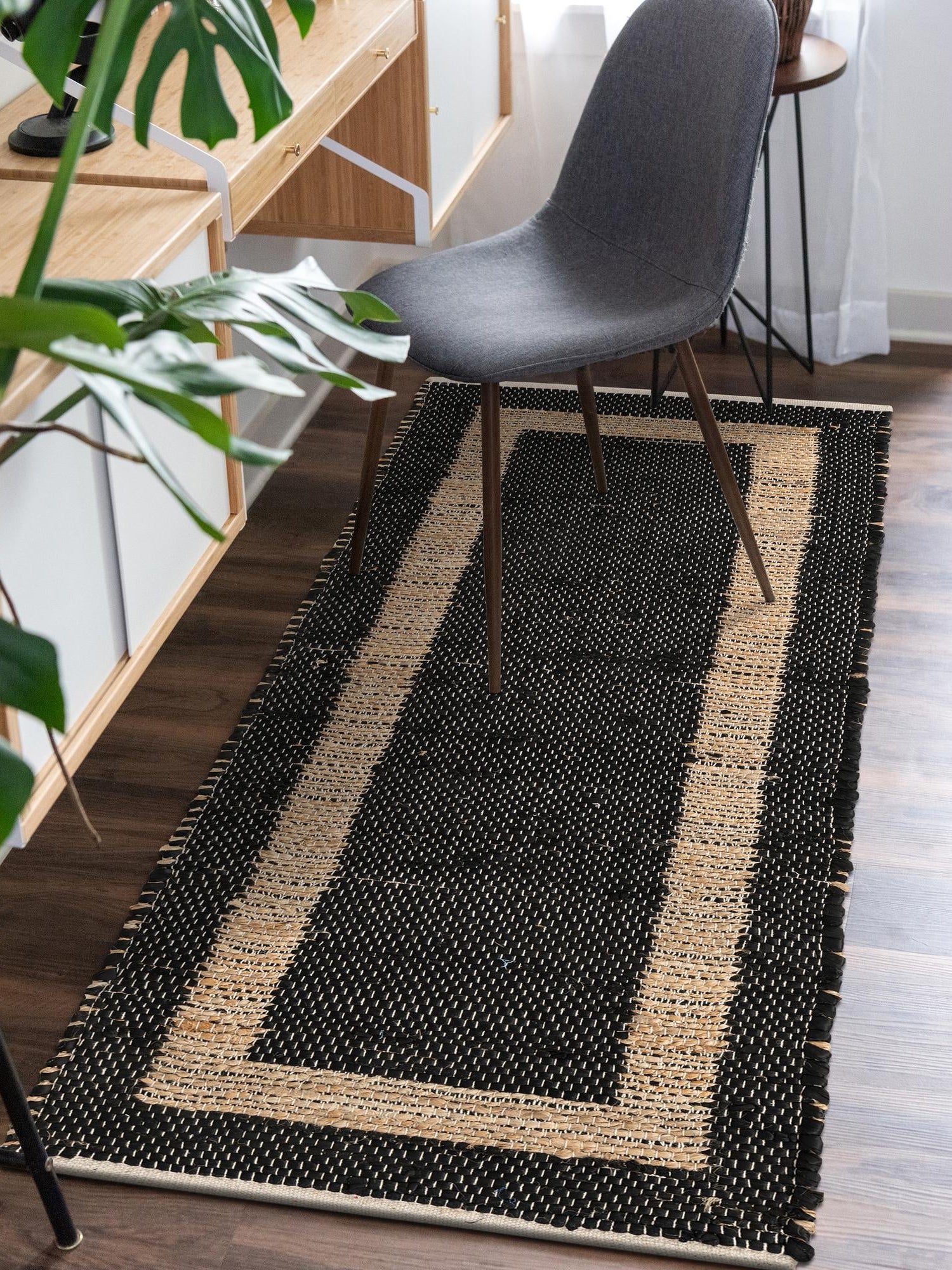 Black-Natural 2' 6 x 9' Chindi Jute Runner Area Rug Interior Design Home Decor Carpet Mat for Sale at Rug Engine