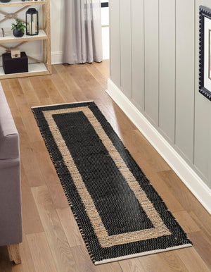 Black 2' 2 x 6' 1 Chindi Jute Runner Rug