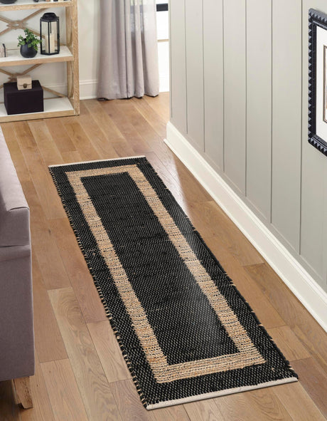 Black 2' 2 x 6' 1 Chindi Jute Runner Area Rug Interior Design Home Decor Carpet Mat for Sale at Rug Engine