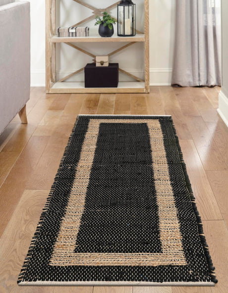 Black-Natural 2' 6 x 9' Chindi Jute Runner Area Rug Interior Design Home Decor Carpet Mat for Sale at Rug Engine