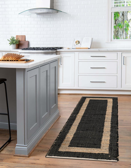Black-Natural 2' 6 x 9' Chindi Jute Runner Area Rug Interior Design Home Decor Carpet Mat for Sale at Rug Engine