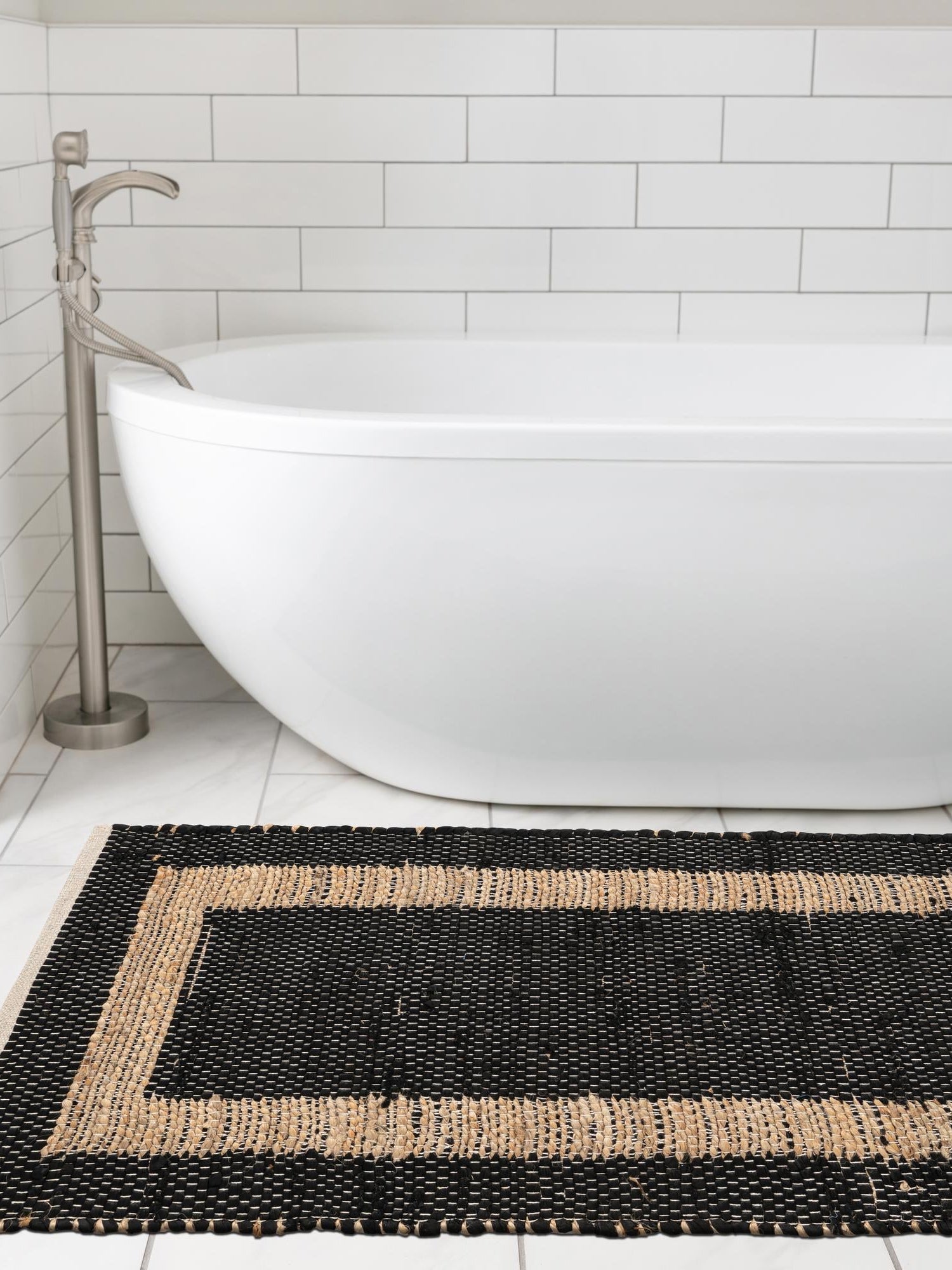 Black-Natural 2' 6 x 9' Chindi Jute Runner Area Rug Interior Design Home Decor Carpet Mat for Sale at Rug Engine
