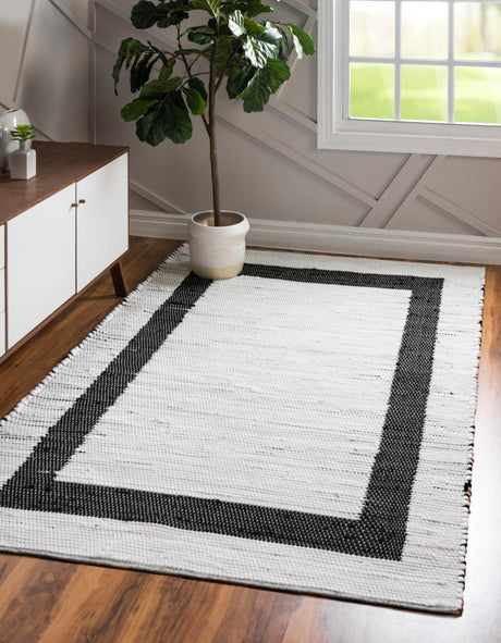 White and Black 7' 1 x 10' Chindi Jute Rectangle Rug