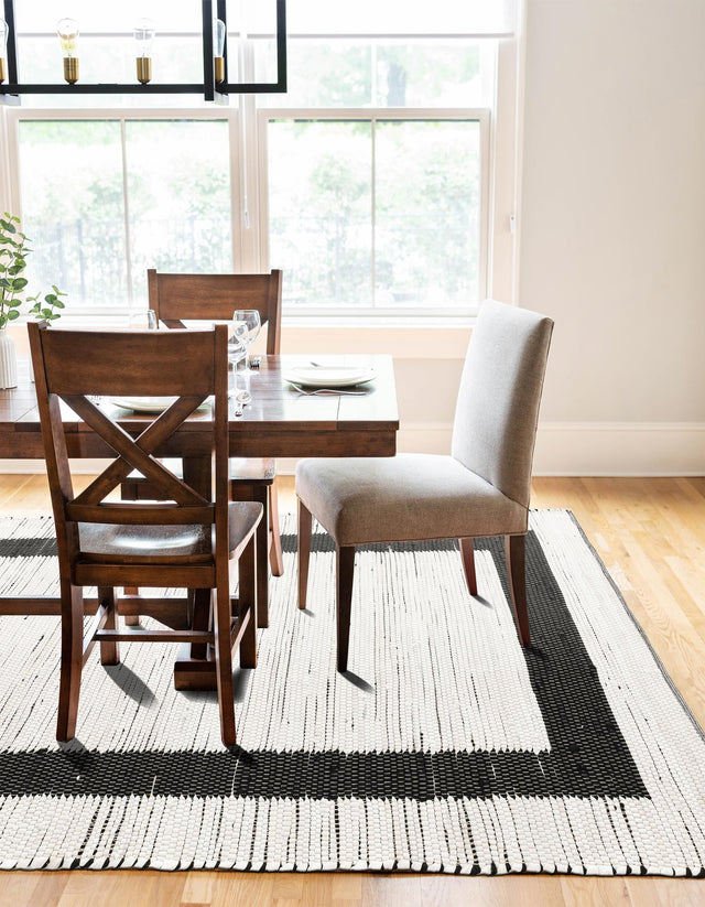 White and Black 7' 1 x 10' Chindi Jute Rectangle Rug
