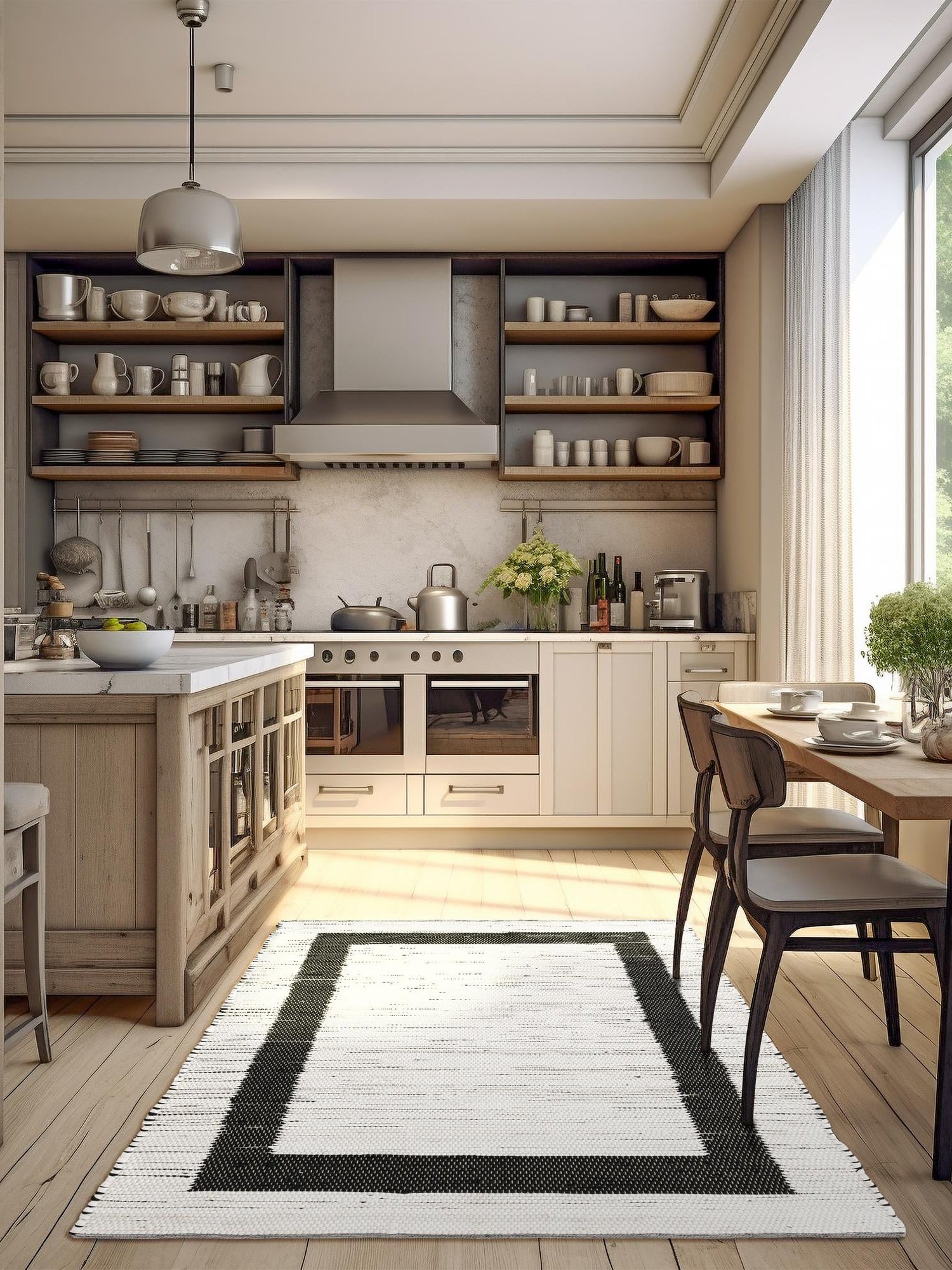 White and Black 4' 1 x 6' 1 Chindi Jute Rectangle Area Rug Interior Design Home Decor Carpet Mat for Sale at Rug Engine