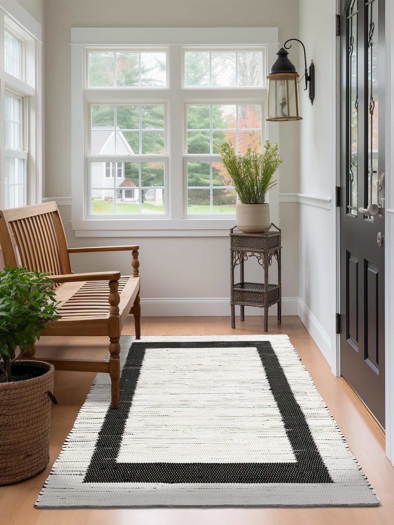 White and Black 5' 1 x 8' Chindi Jute Rectangle Area Rug Interior Design Home Decor Carpet Mat for Sale at Rug Engine