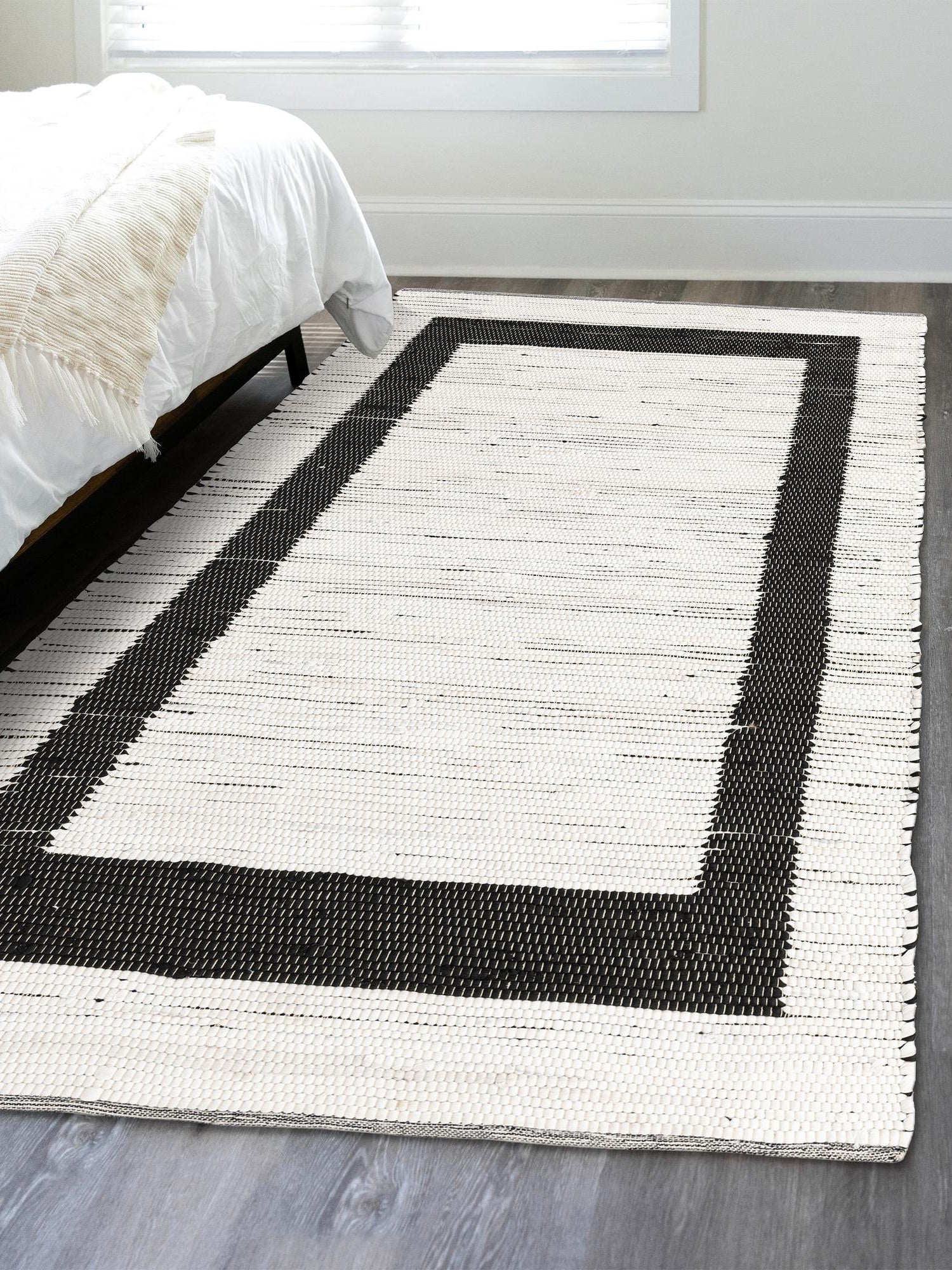 White and Black 4' 1 x 6' 1 Chindi Jute Rectangle Area Rug Interior Design Home Decor Carpet Mat for Sale at Rug Engine