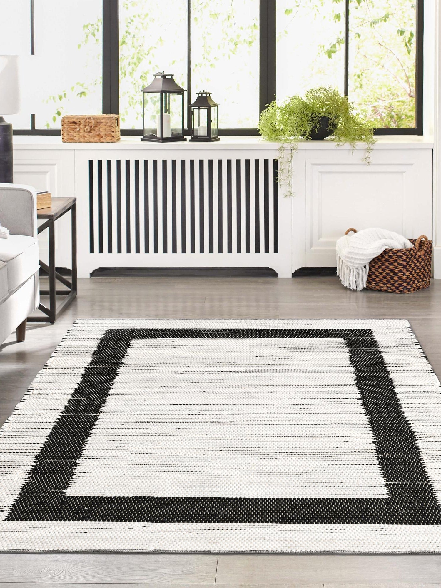 White and Black 5' 1 x 8' Chindi Jute Rectangle Area Rug Interior Design Home Decor Carpet Mat for Sale at Rug Engine