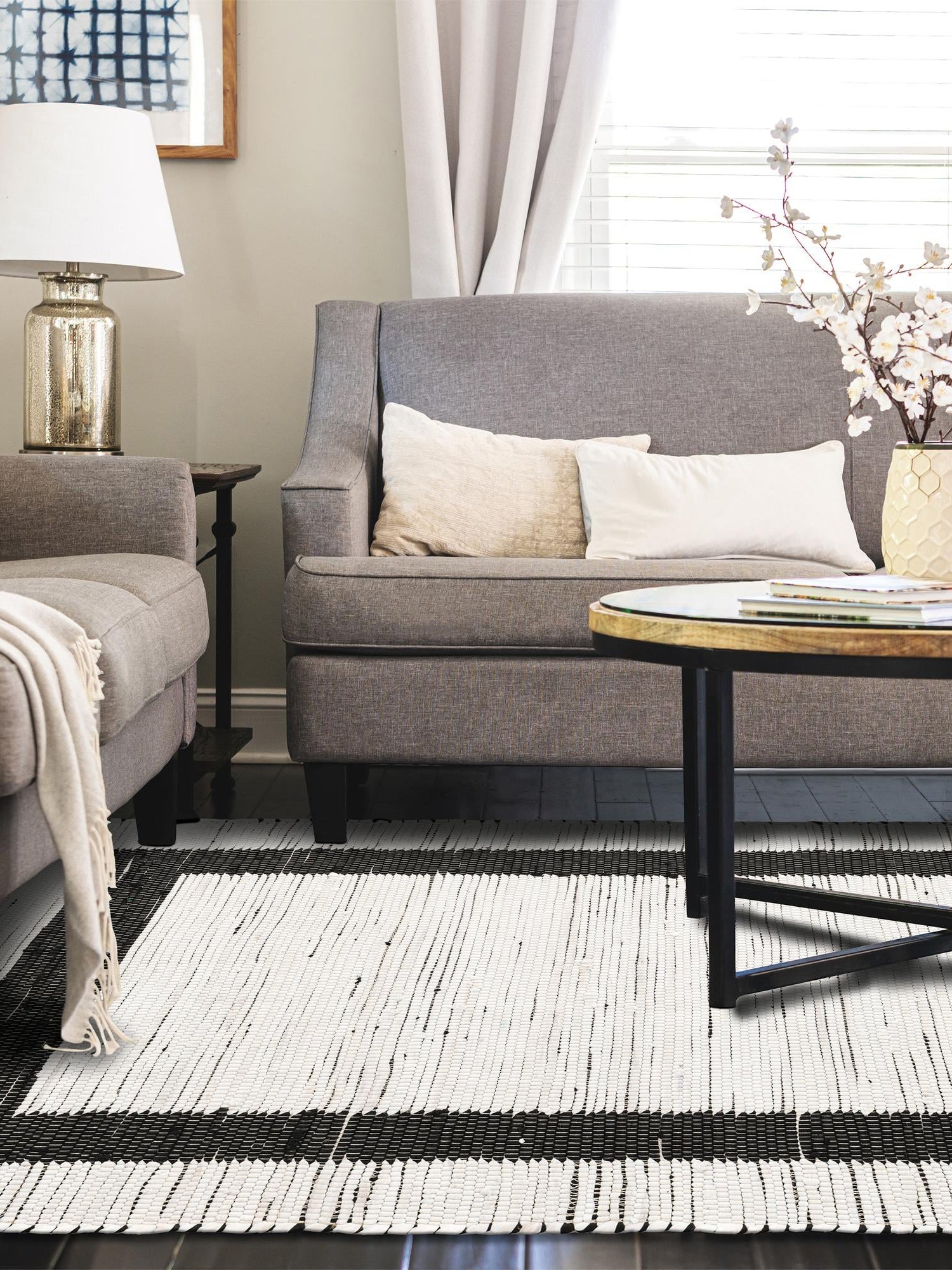 White and Black 7' 1 x 10' Chindi Jute Rectangle Area Rug Interior Design Home Decor Carpet Mat for Sale at Rug Engine