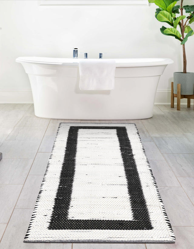 White and Black 2' 2 x 6' 1 Chindi Jute Runner Rug
