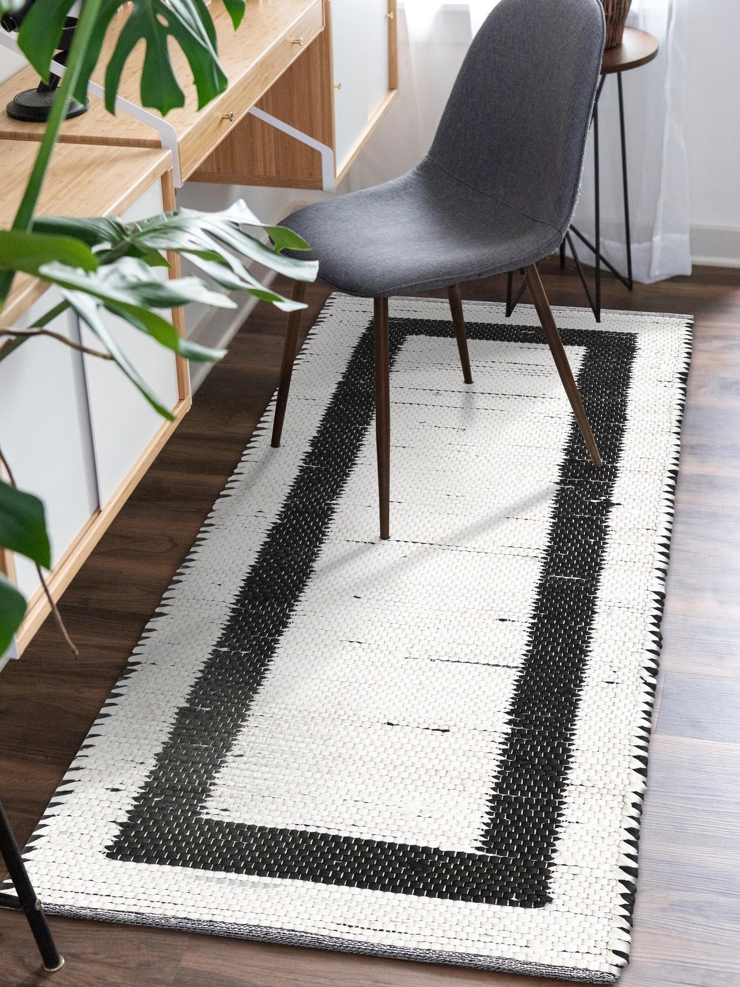 White and Black 2' 2 x 6' 1 Chindi Jute Runner Area Rug Interior Design Home Decor Carpet Mat for Sale at Rug Engine