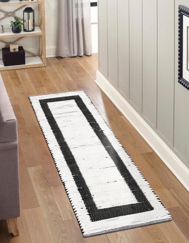 White and Black 2' 2 x 6' 1 Chindi Jute Runner Rug