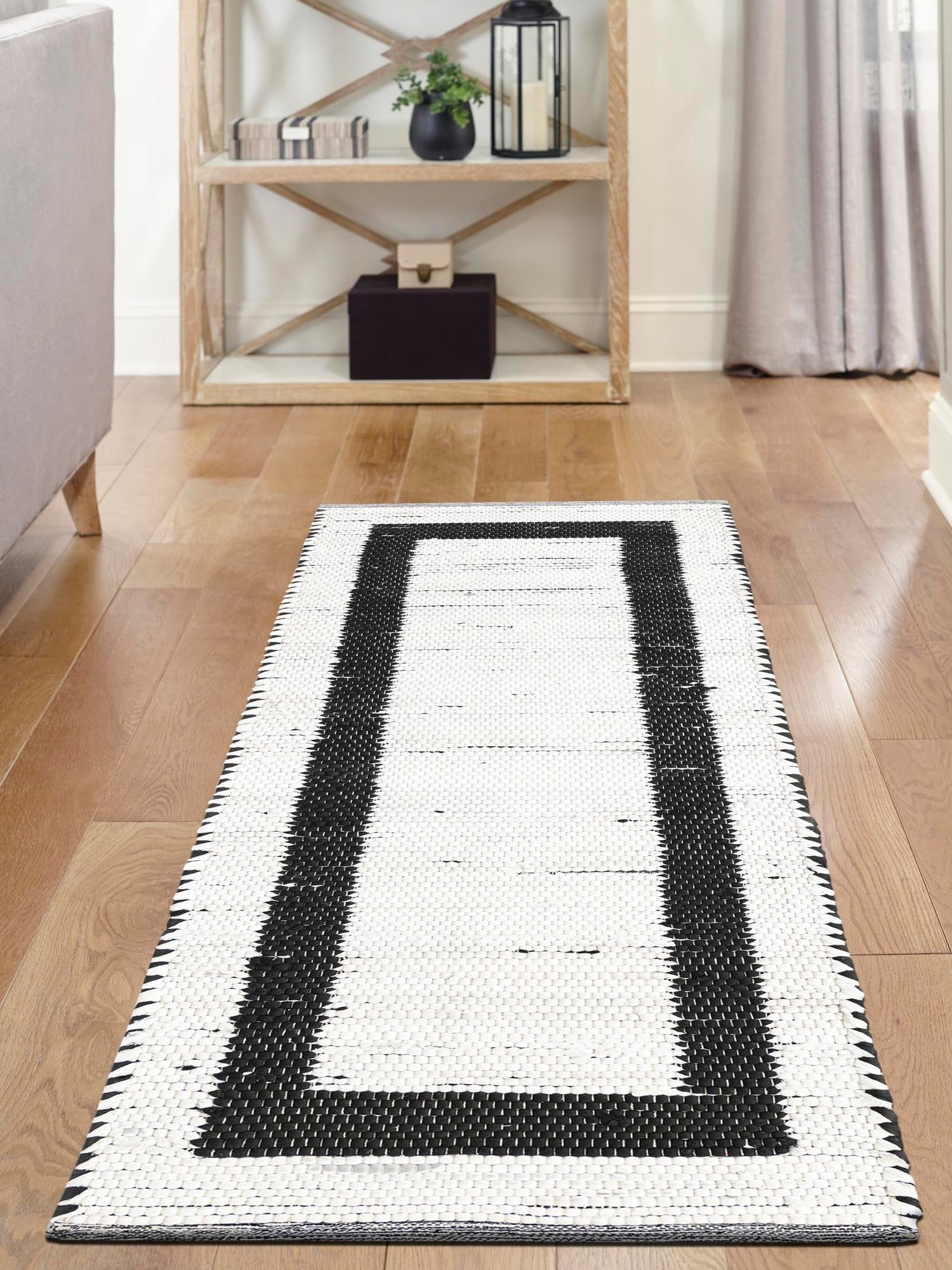 White and Black 2' 2 x 6' 1 Chindi Jute Runner Area Rug Interior Design Home Decor Carpet Mat for Sale at Rug Engine