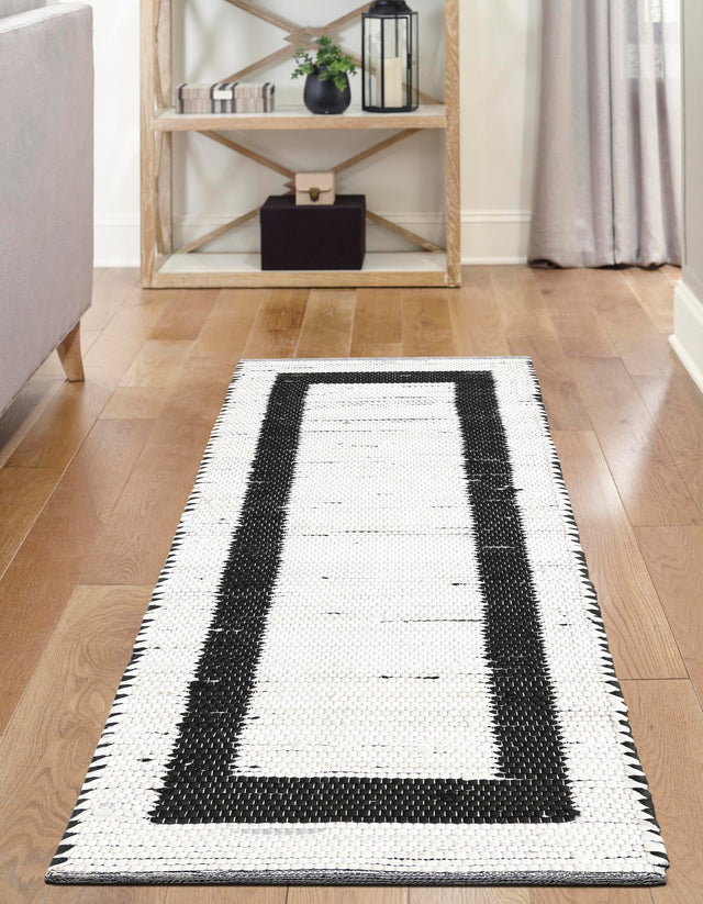 White and Black 2' 2 x 6' 1 Chindi Jute Runner Rug