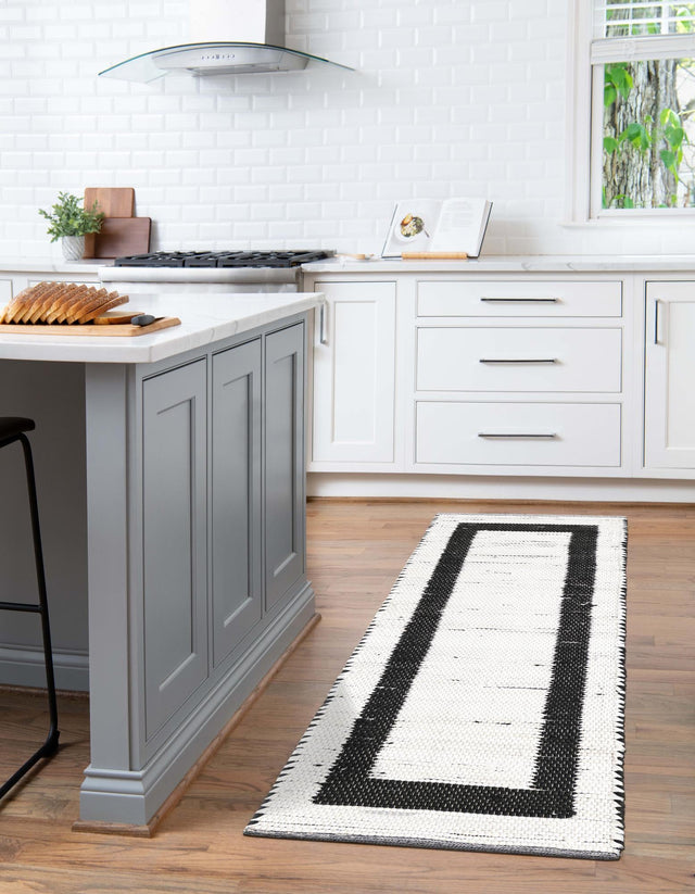 White and Black 2' 2 x 6' 1 Chindi Jute Runner Rug