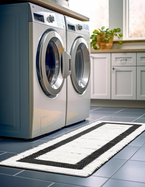 White and Black 3' x 10' Chindi Jute Runner Rug