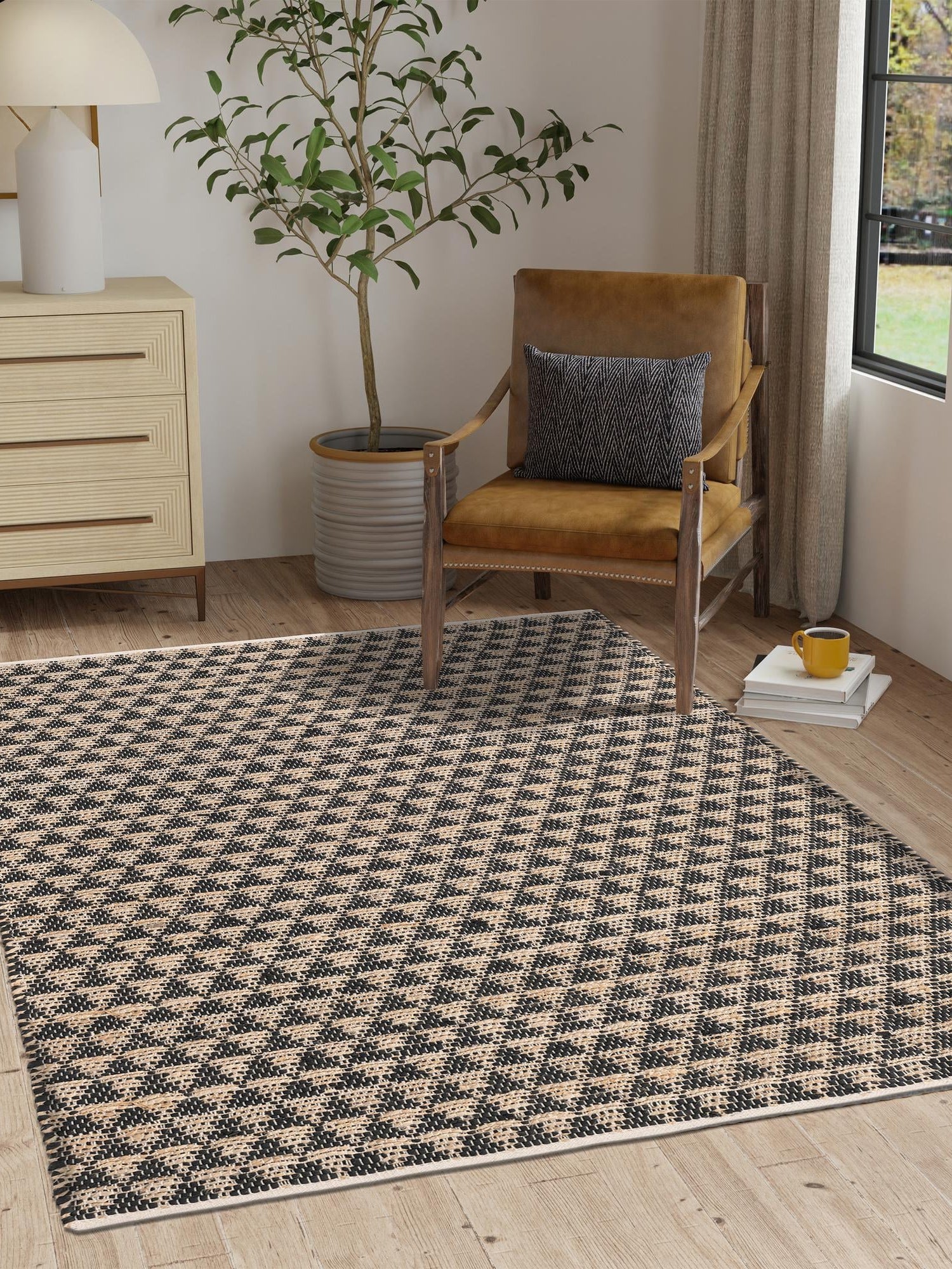 Black 5' 1 x 8' Chindi Jute Rectangle Area Rug Interior Design Home Decor Carpet Mat for Sale at Rug Engine