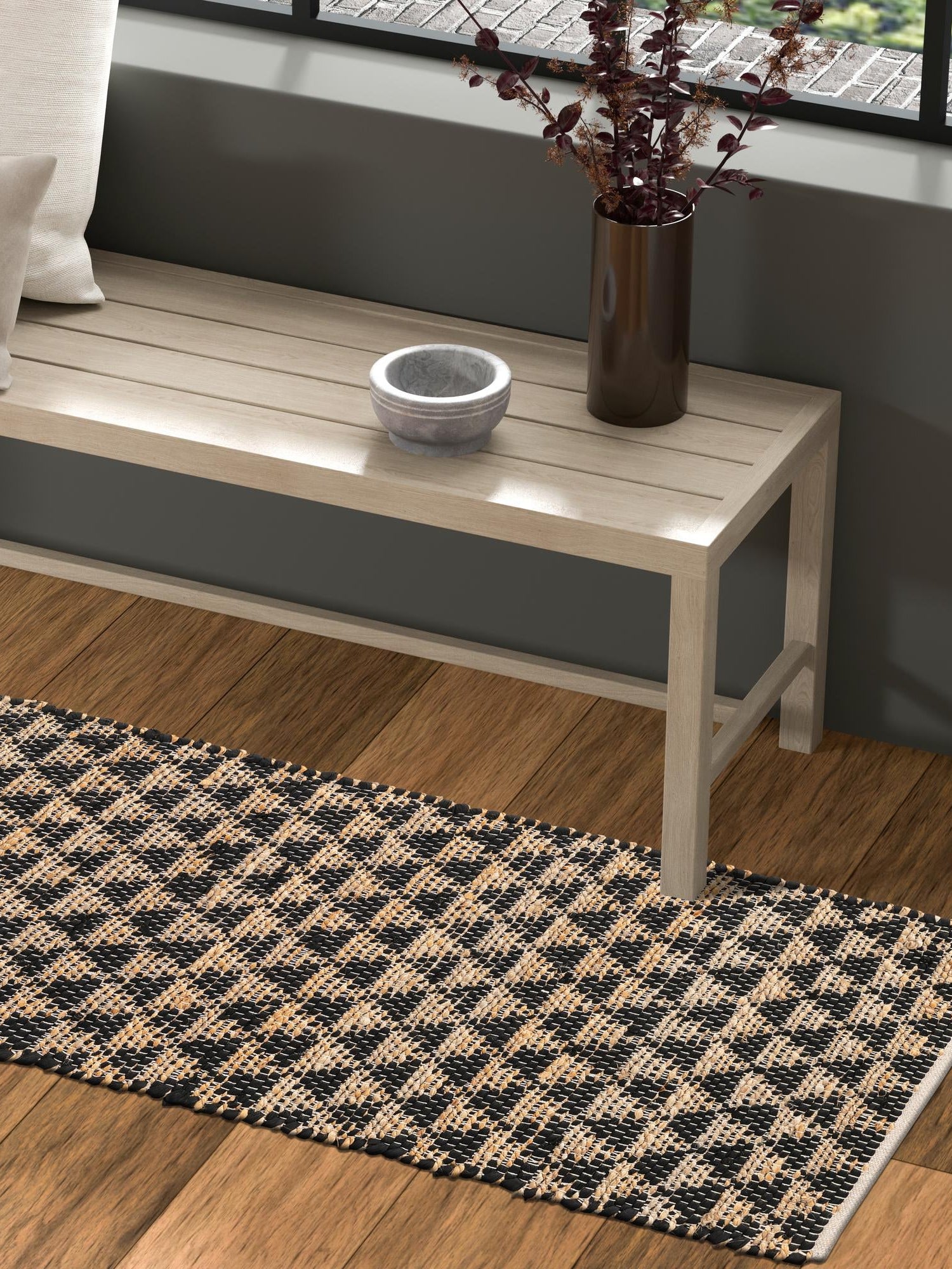 Black 2' 7 x 10' Chindi Jute Runner Area Rug Interior Design Home Decor Carpet Mat for Sale at Rug Engine
