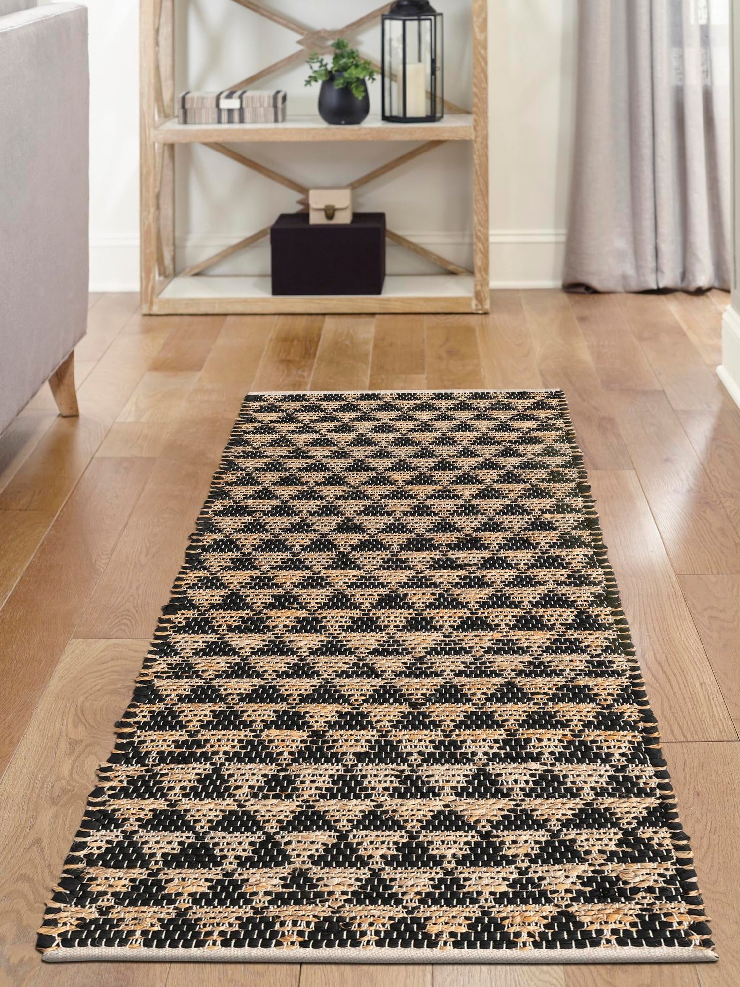 Black 2' 7 x 10' Chindi Jute Runner Area Rug Interior Design Home Decor Carpet Mat for Sale at Rug Engine