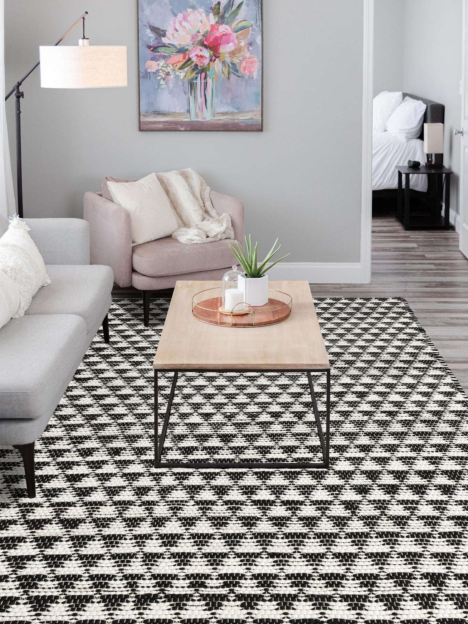 Black and White 2' x 3' 1 Chindi Jute Rectangle Area Rug Interior Design Home Decor Carpet Mat for Sale at Rug Engine