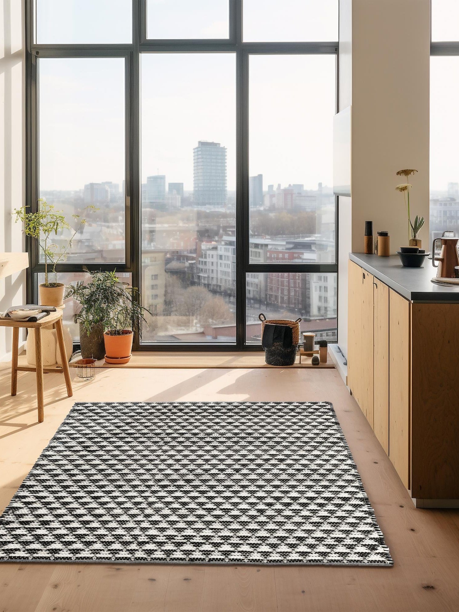 Black and White 5' 1 x 8' Chindi Jute Rectangle Area Rug Interior Design Home Decor Carpet Mat for Sale at Rug Engine