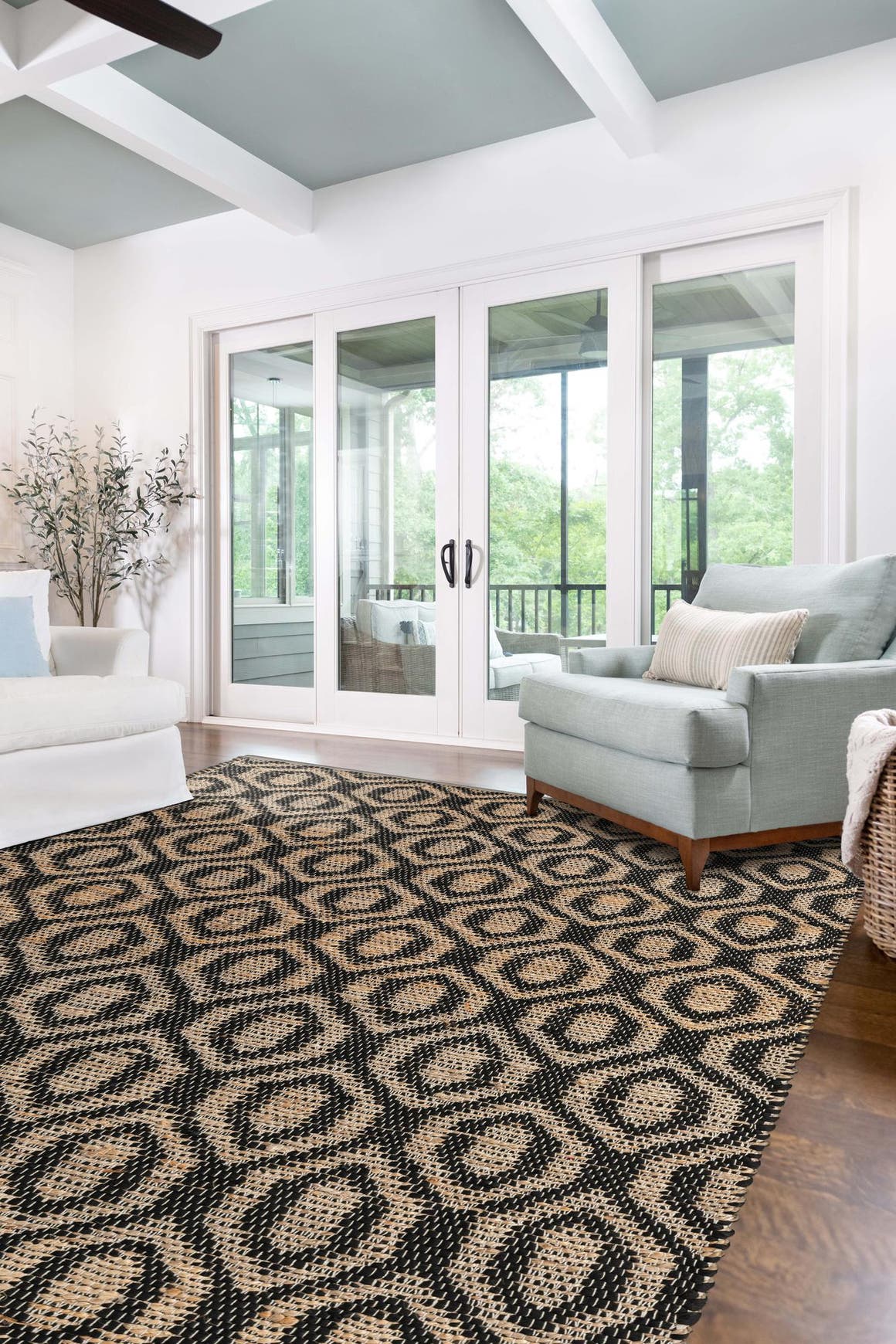 Black 7' 1 x 10' Chindi Jute Rectangle Area Rug Interior Design Home Decor Carpet Mat for Sale at Rug Engine