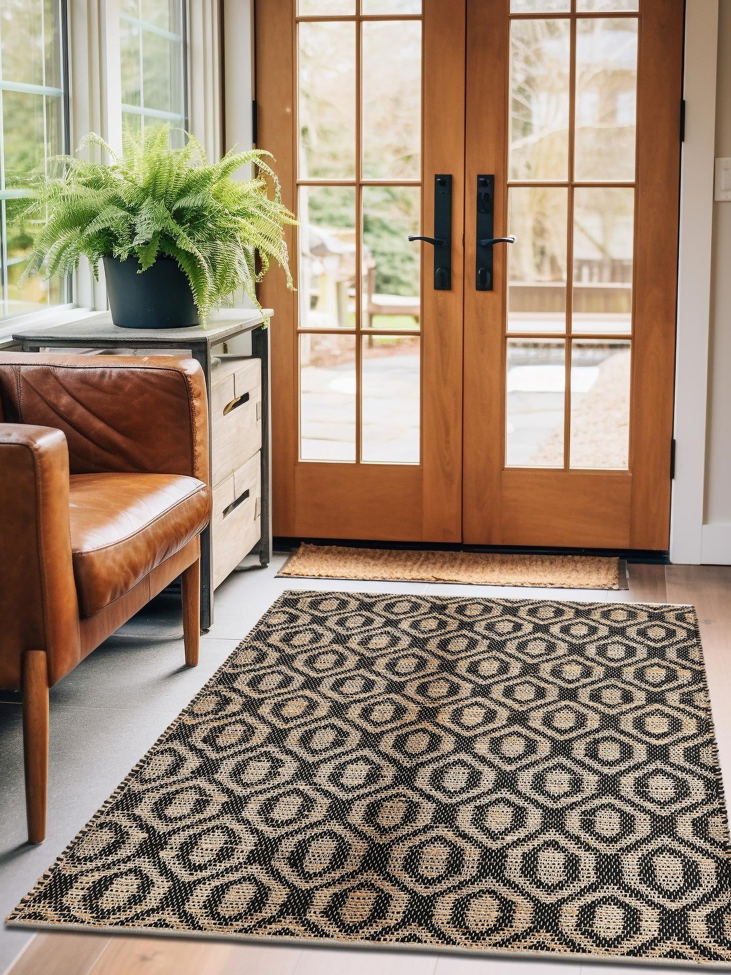 Black 5' 1 x 8' Chindi Jute Rectangle Area Rug Interior Design Home Decor Carpet Mat for Sale at Rug Engine