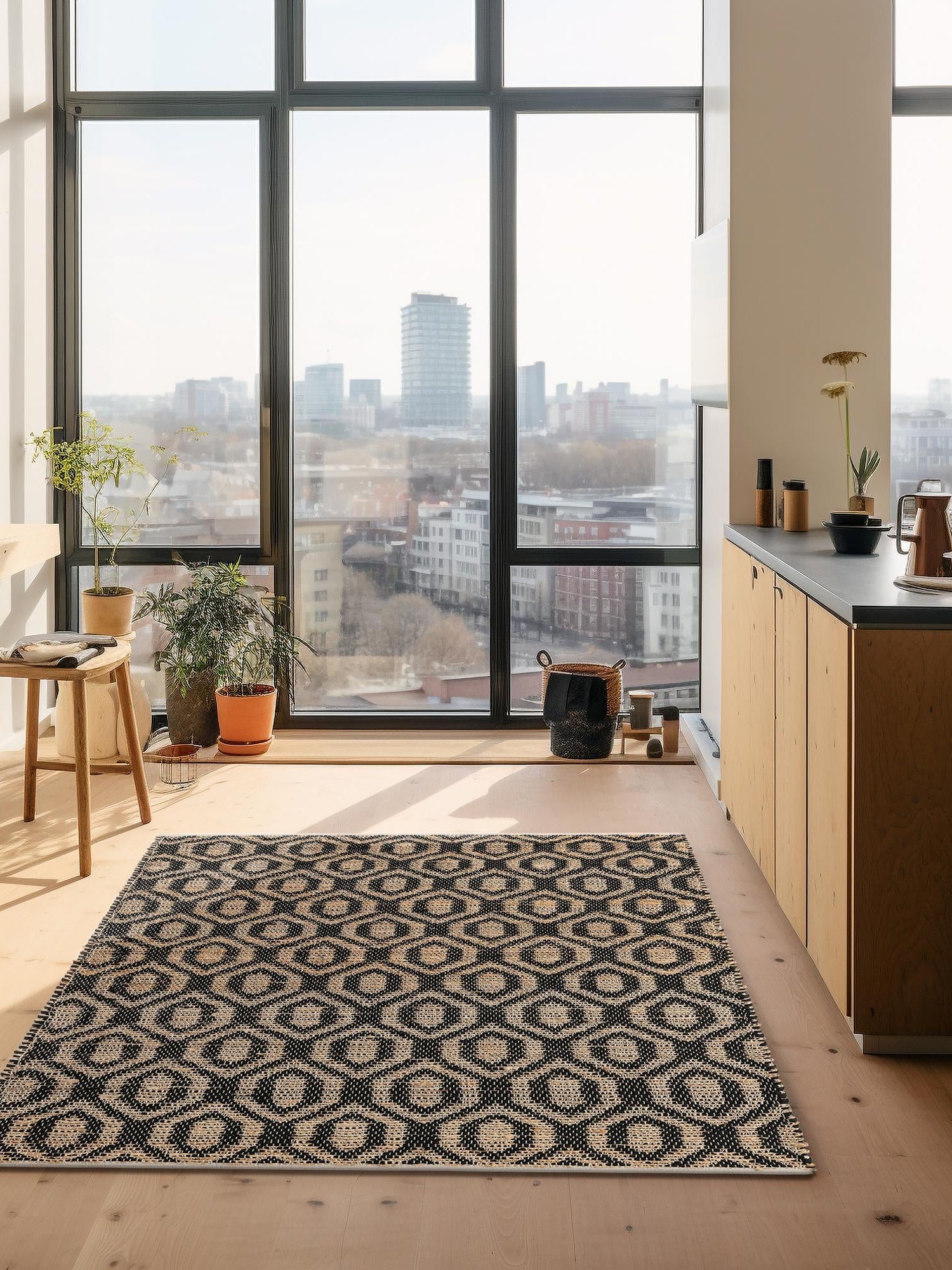 Black 5' 1 x 8' Chindi Jute Rectangle Area Rug Interior Design Home Decor Carpet Mat for Sale at Rug Engine