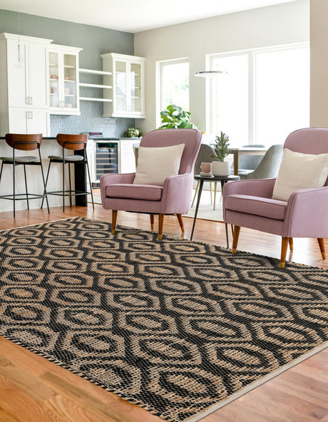Black 4' 1 x 6' 1 Chindi Jute Rectangle Area Rug Interior Design Home Decor Carpet Mat for Sale at Rug Engine