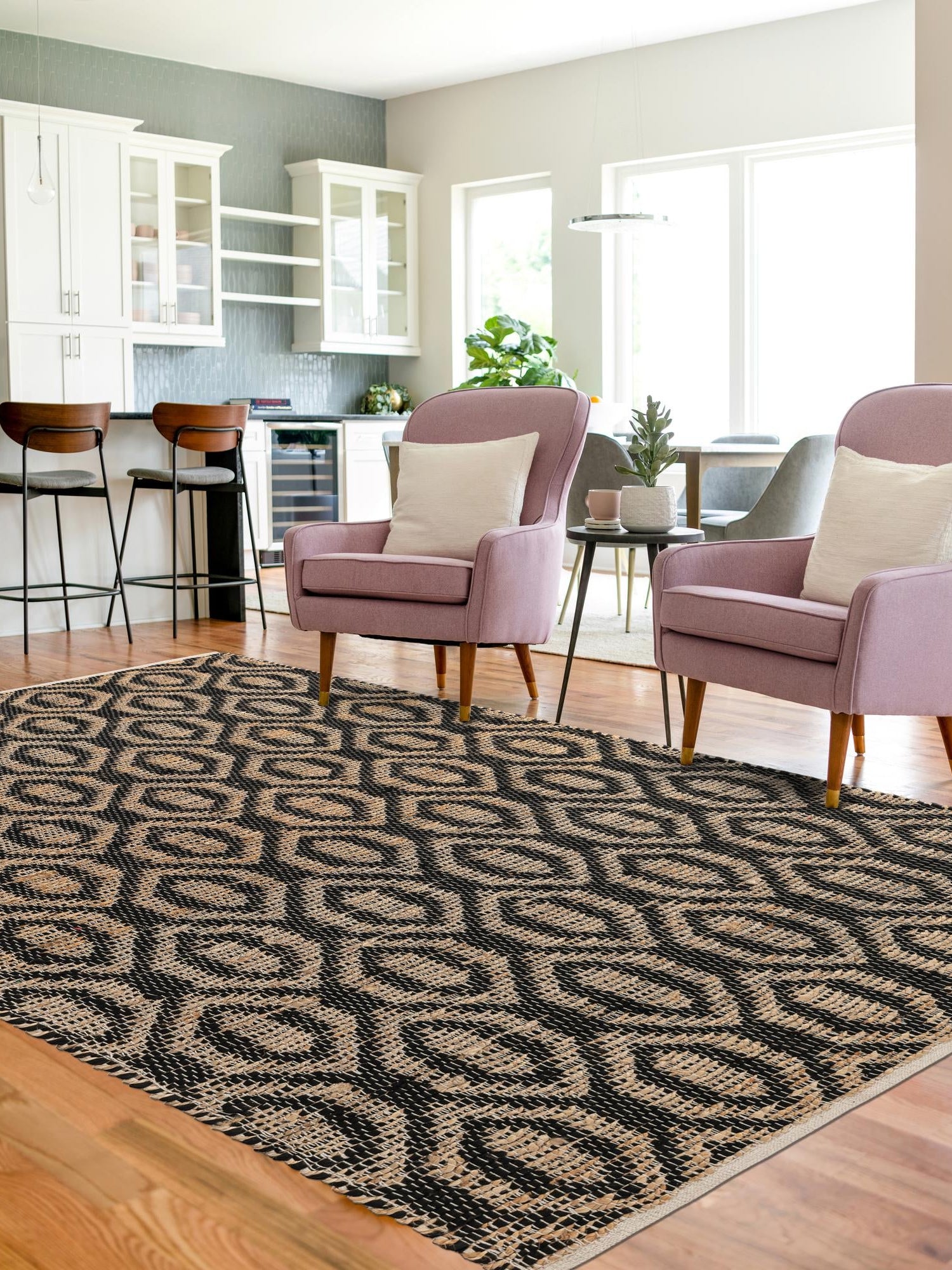 Black 7' 1 x 10' Chindi Jute Rectangle Area Rug Interior Design Home Decor Carpet Mat for Sale at Rug Engine