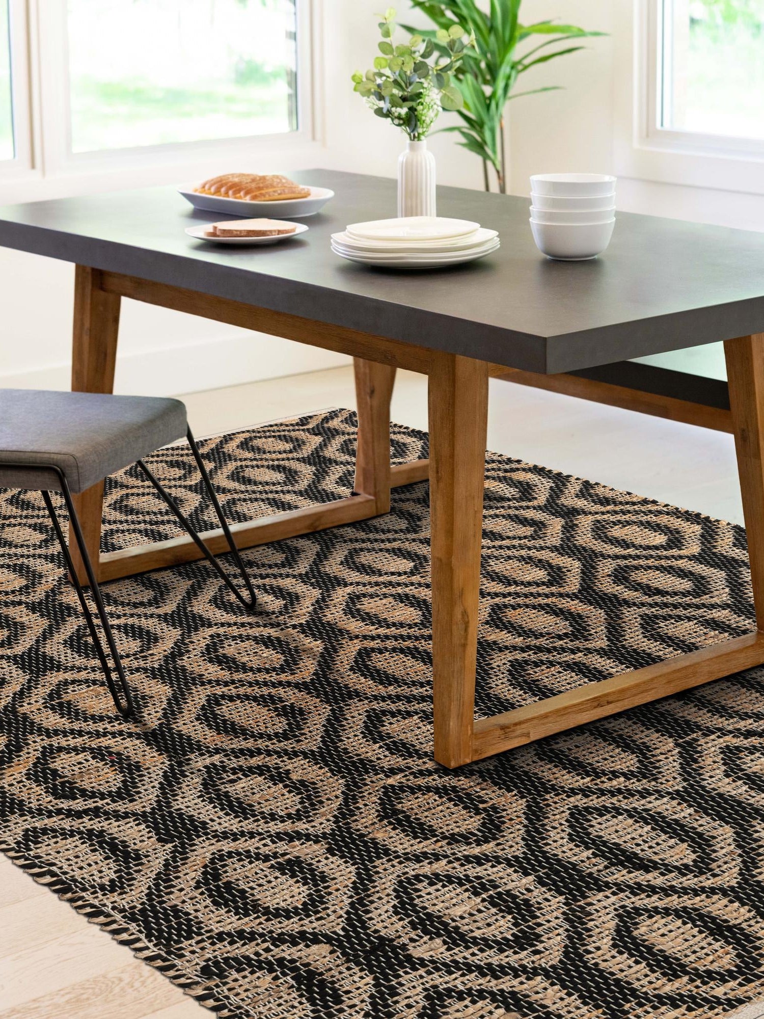 Black 7' 1 x 10' Chindi Jute Rectangle Area Rug Interior Design Home Decor Carpet Mat for Sale at Rug Engine