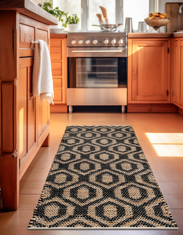 Black 3' x 10' Chindi Jute Runner Rug