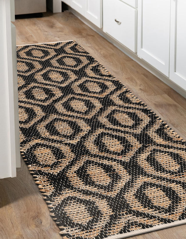 Black 3' x 10' Chindi Jute Runner Rug