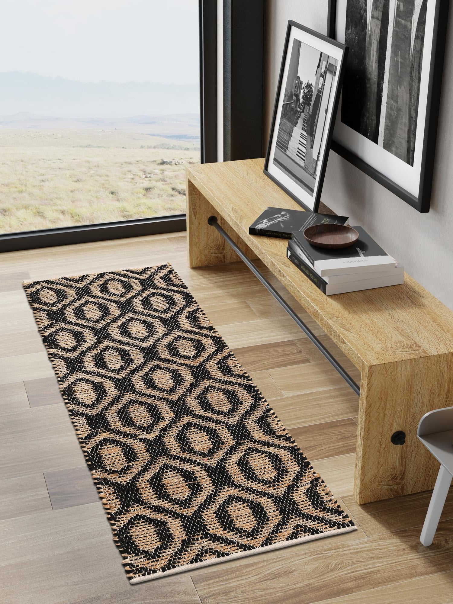 Black 2' 7 x 10' Chindi Jute Runner Area Rug Interior Design Home Decor Carpet Mat for Sale at Rug Engine