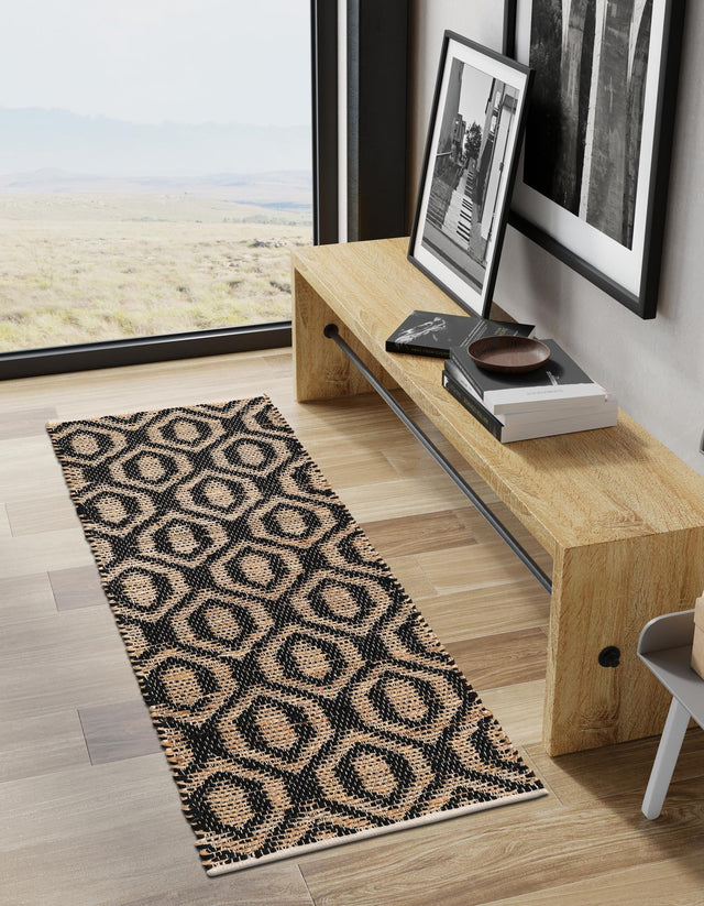 Black 3' x 10' Chindi Jute Runner Rug