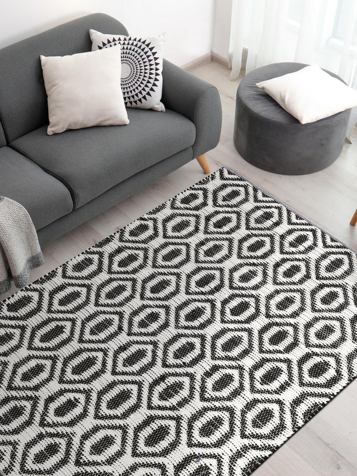 Black and White 9' x 12' Chindi Jute Rectangle Area Rug Interior Design Home Decor Carpet Mat for Sale at Rug Engine