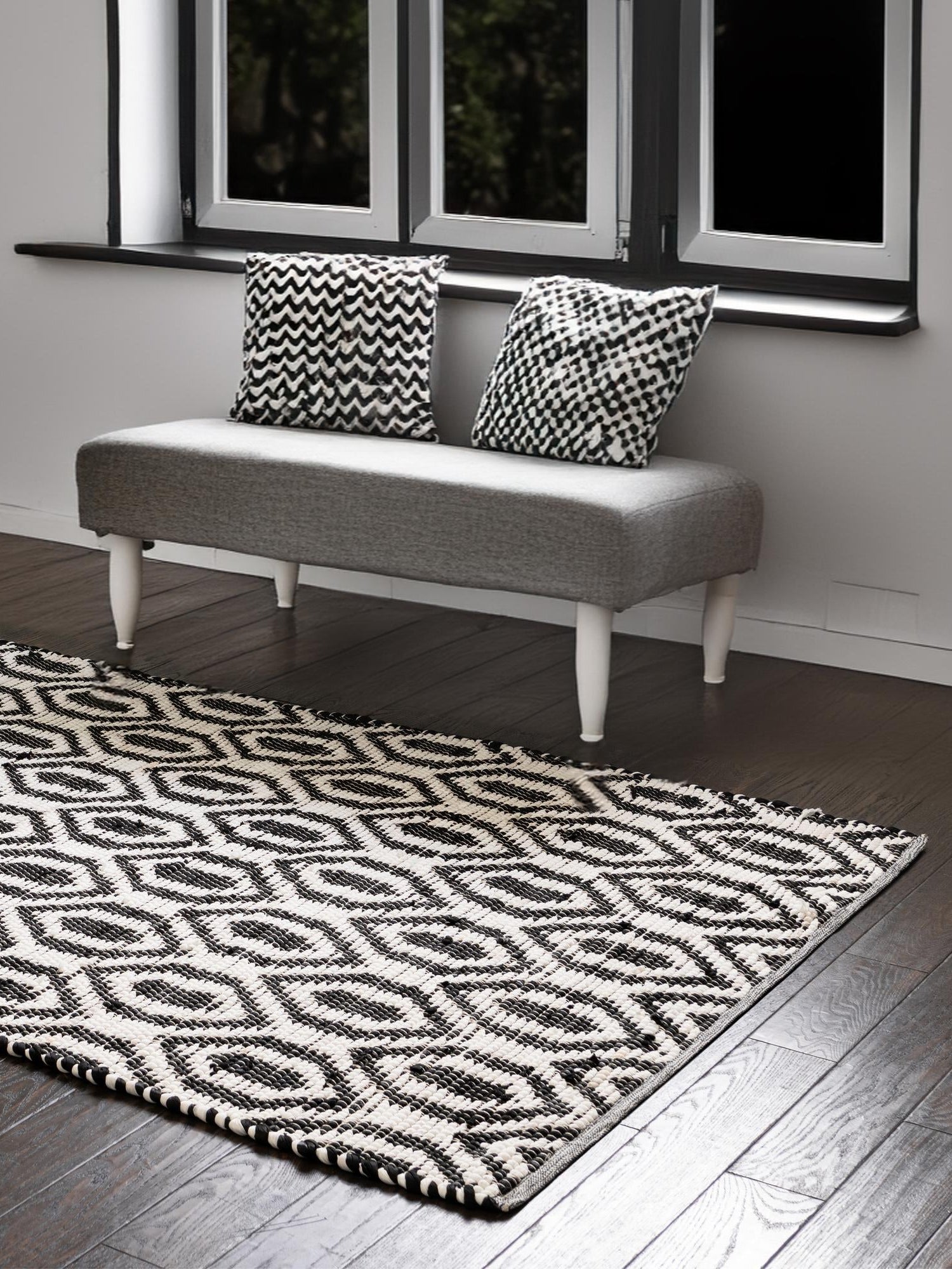Black and White 9' x 12' Chindi Jute Rectangle Area Rug Interior Design Home Decor Carpet Mat for Sale at Rug Engine
