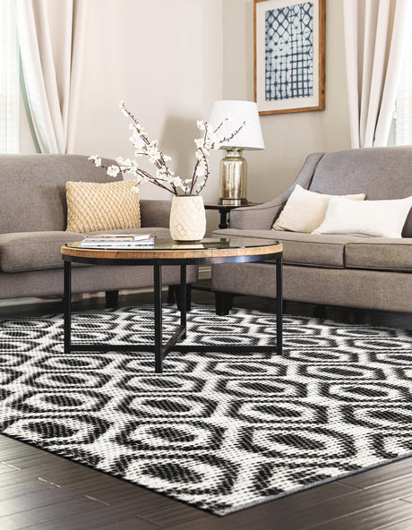 Black and White 7' 1 x 10' Chindi Jute Rectangle Area Rug Interior Design Home Decor Carpet Mat for Sale at Rug Engine