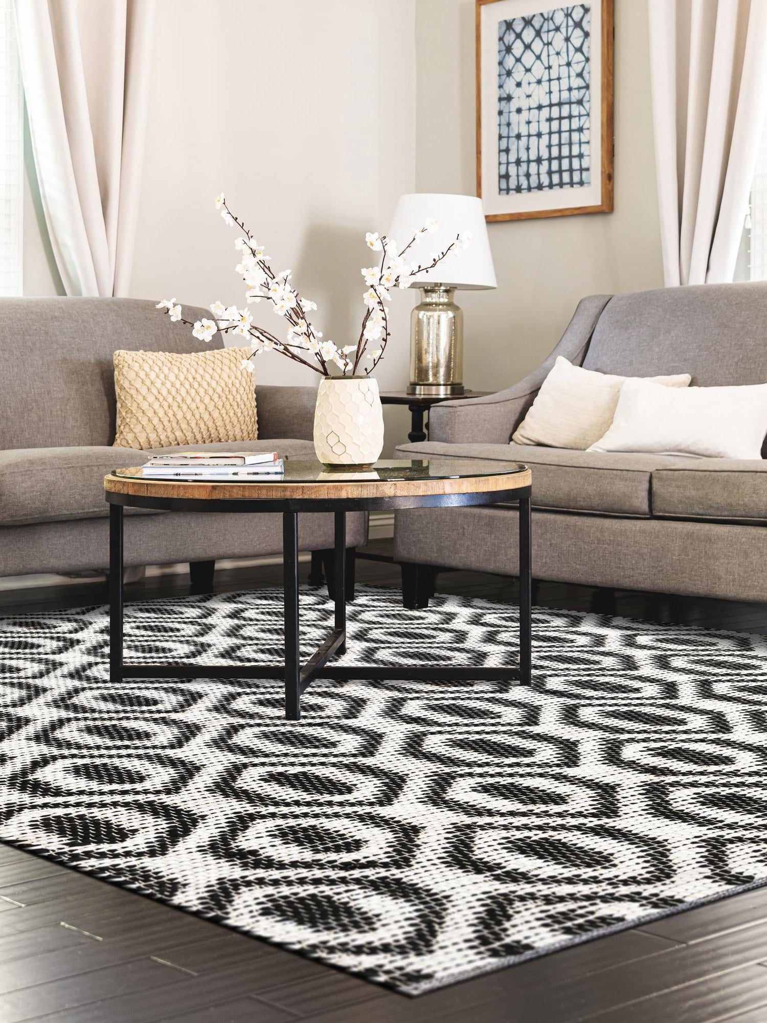 Black and White 8' x 11' Chindi Jute Rectangle Area Rug Interior Design Home Decor Carpet Mat for Sale at Rug Engine